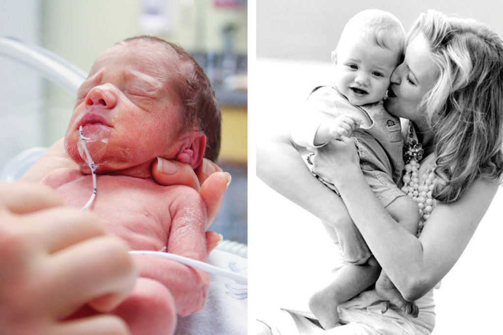 Caleb in NICU and at 6 months old